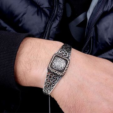 925 Ayar Gümüş Mührü Süleyman Ayarlanabilir Erkek Kelepçe Bileklik