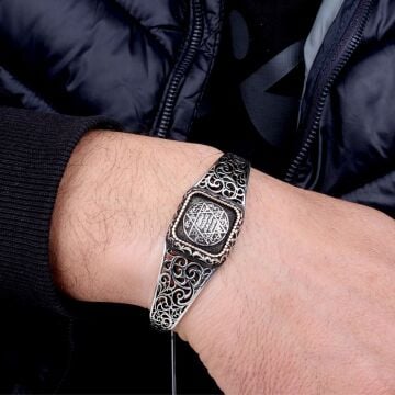 925 Ayar Gümüş Mührü Süleyman Ayarlanabilir Erkek Kelepçe Bileklik