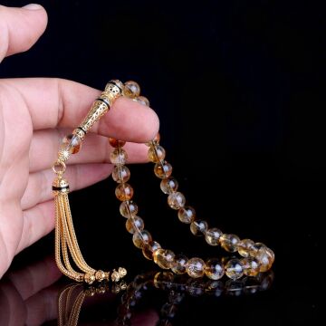 925 Ayar Mineli Gümüş Püsküllü Sitrin Taşı Tesbih