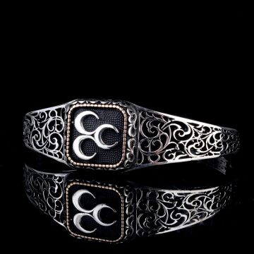 925 Ayar Gümüş Üç Hilal Ayarlanabilir Erkek Kelepçe Bileklik