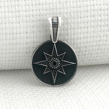 925 Ayar Gümüş Siyah Taşlı Kuzey Yıldızı Kolye Ucu