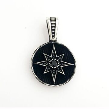 925 Ayar Gümüş Siyah Taşlı Kuzey Yıldızı Kolye Ucu