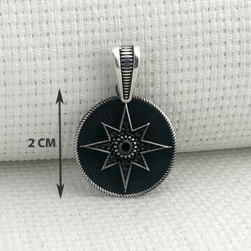 925 Ayar Gümüş Siyah Taşlı Kuzey Yıldızı Kolye Ucu