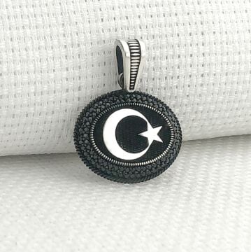 925 Ayar Gümüş Siyah Taşlı Ayyıldız Kolye Ucu