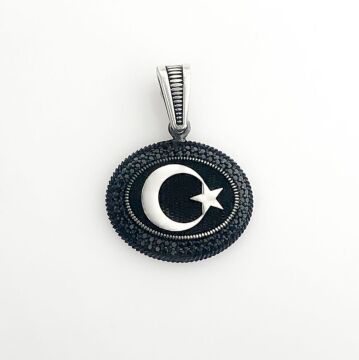 925 Ayar Gümüş Siyah Taşlı Ayyıldız Kolye Ucu