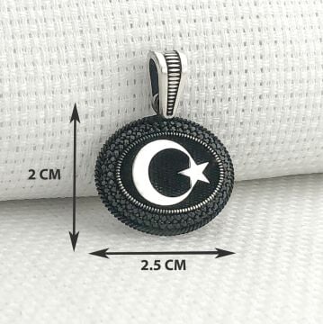 925 Ayar Gümüş Siyah Taşlı Ayyıldız Kolye Ucu