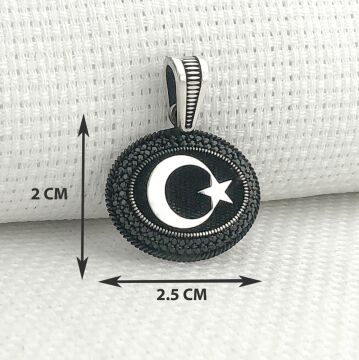 925 Ayar Gümüş Siyah Taşlı Ayyıldız Kolye Ucu