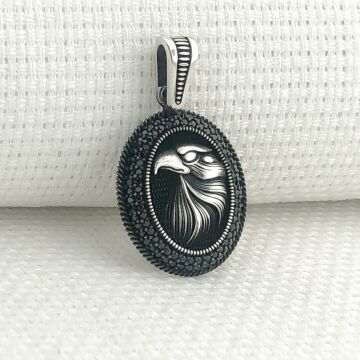 925 Ayar Gümüş Siyah Taşlı Kartal Motifli Kolye Ucu