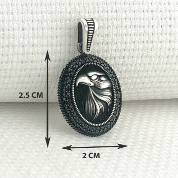 925 Ayar Gümüş Siyah Taşlı Kartal Motifli Kolye Ucu