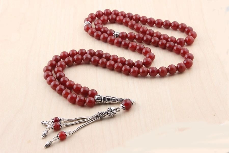 925 Gümüş Püsküllü 99'Luk Akik Taşlı Tesbih