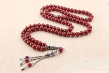 925 Gümüş Püsküllü 99'Luk Akik Taşlı Tesbih