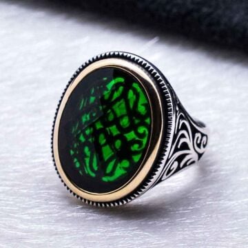 925 Ayar Gümüş Yeşil Zirkon Taşlı Erkek Yüzük