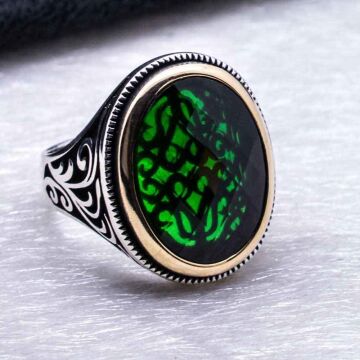 925 Ayar Gümüş Yeşil Zirkon Taşlı Erkek Yüzük