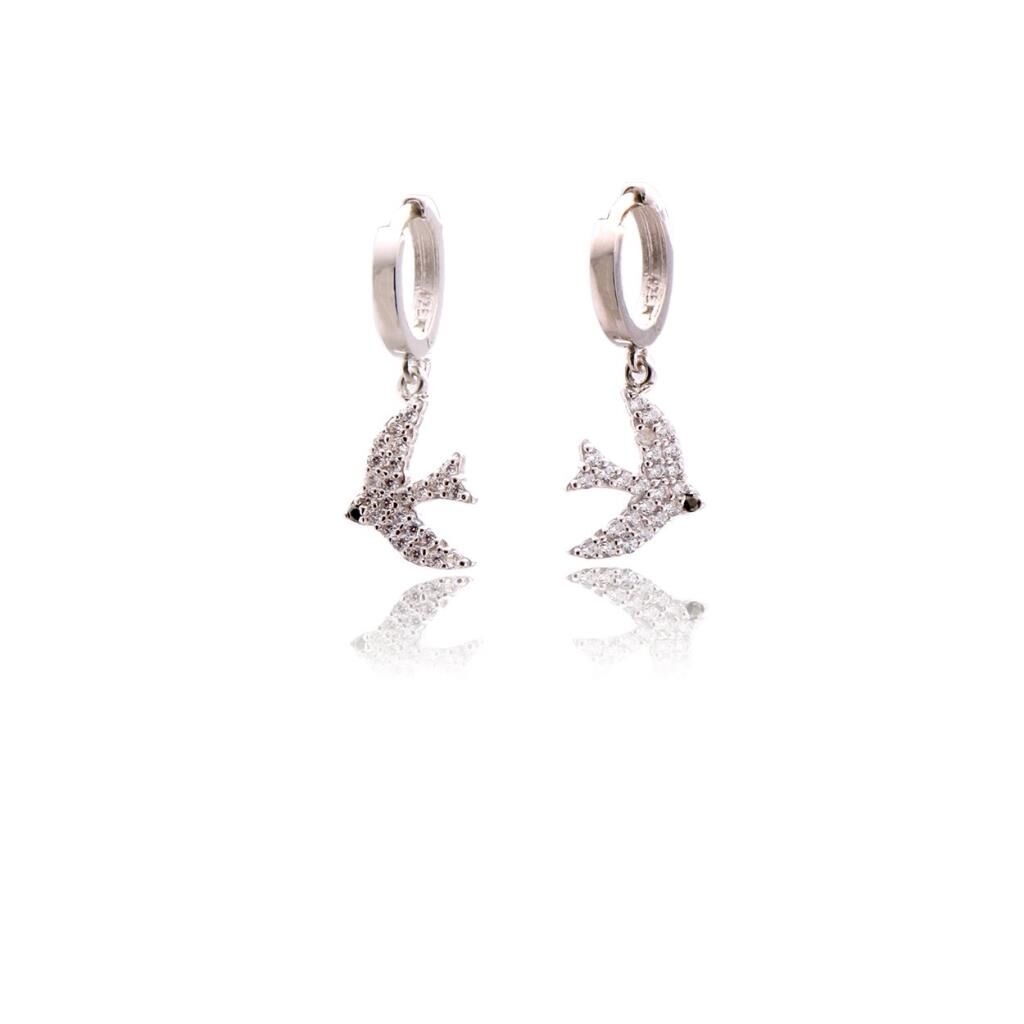 Zirkon Taşlı Kuş Figürlü Gümüş Küpe