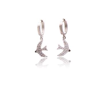 Zirkon Taşlı Kuş Figürlü Gümüş Küpe