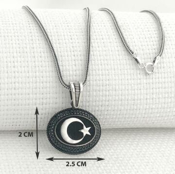 925 Ayar Gümüş Siyah Taşlı Ayyıldız Kolye