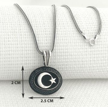 925 Ayar Gümüş Siyah Taşlı Ayyıldız Kolye