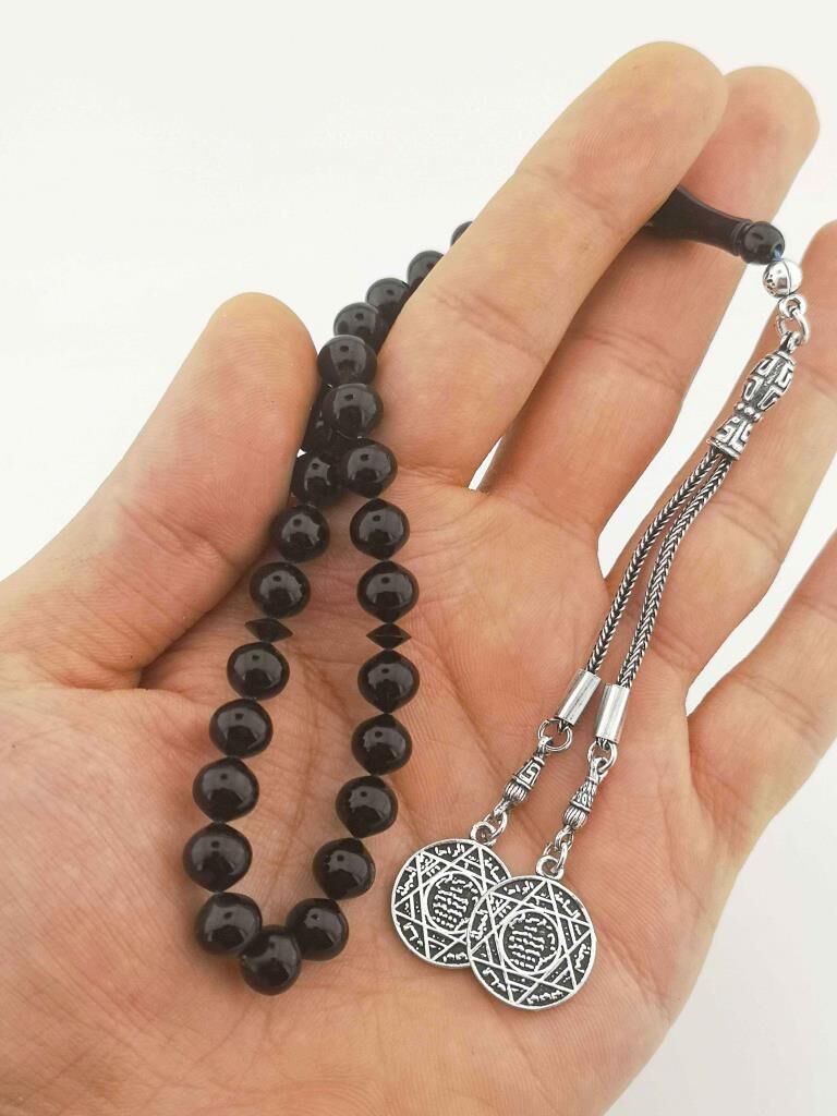 Mührü Süleyman Gümüş Püsküllü Sıkma Kehribar Tesbih