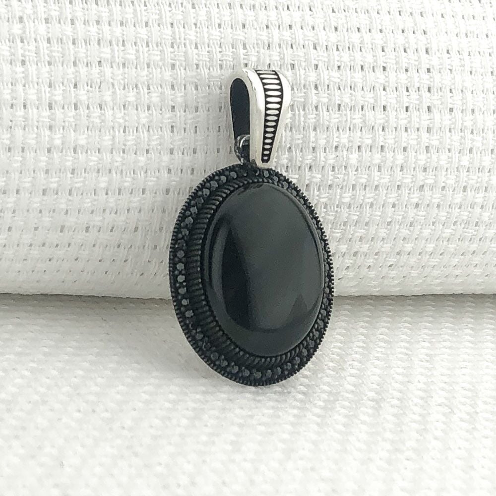 925 Ayar Gümüş Siyah Oniks Taşlı Gümüş Kolye Ucu