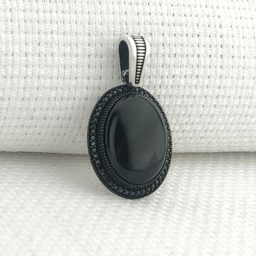 925 Ayar Gümüş Siyah Oniks Taşlı Gümüş Kolye Ucu