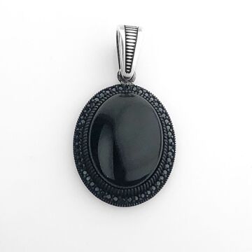 925 Ayar Gümüş Siyah Oniks Taşlı Gümüş Kolye Ucu
