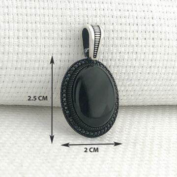 925 Ayar Gümüş Siyah Oniks Taşlı Gümüş Kolye Ucu