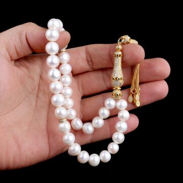 Altın Kaplama Zirkon Taşlı 10 mm İnci taşlı Tesbih