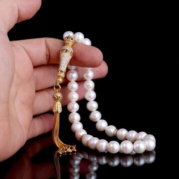 Altın Kaplama Zirkon Taşlı 10 mm İnci taşlı Tesbih