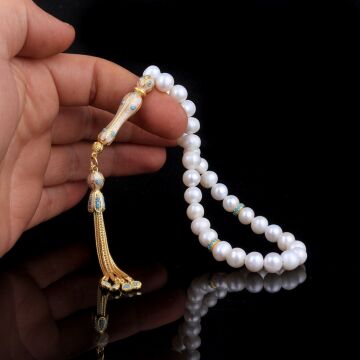 ALTIN KAPLAMA ZİRKON TAŞLI GÜMÜŞ SET İNCİ TAŞLI TESBİH