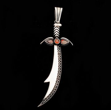 925 Ayar Gümüş Kırmızı Taşlı Zülfikar Kolye Ucu