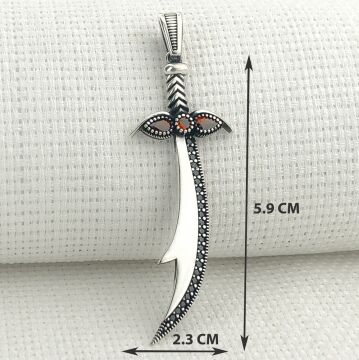 925 Ayar Gümüş Kırmızı Taşlı Zülfikar Kolye Ucu