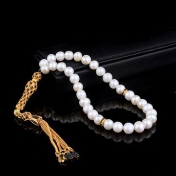 ALTIN KAPLAMA ZİRKON TAŞLI GÜMÜŞ SET İNCİ TAŞLI TESBİH