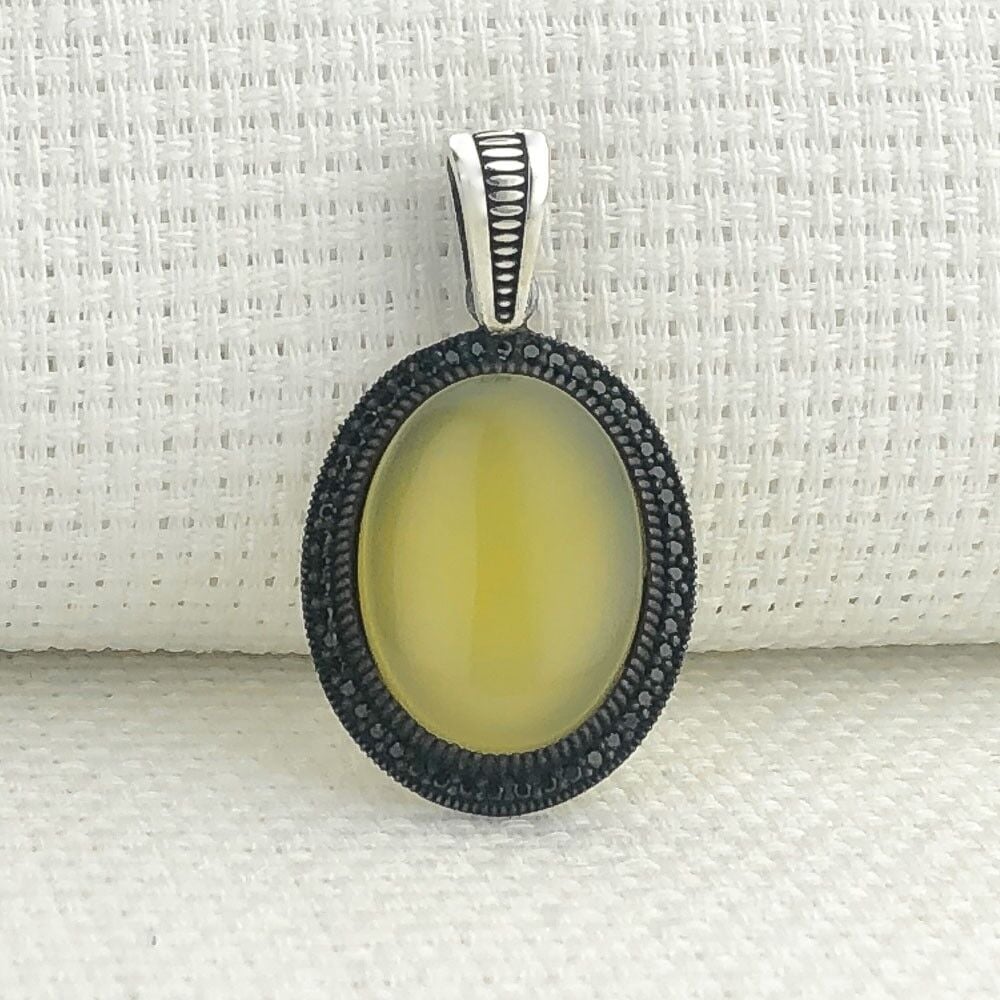 925 Ayar Sarı Akik Taşlı Gümüş Kolye Ucu