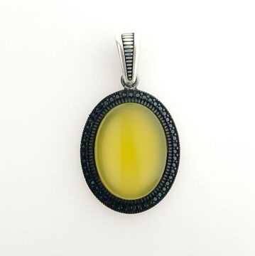 925 Ayar Sarı Akik Taşlı Gümüş Kolye Ucu