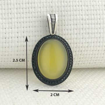 925 Ayar Sarı Akik Taşlı Gümüş Kolye Ucu