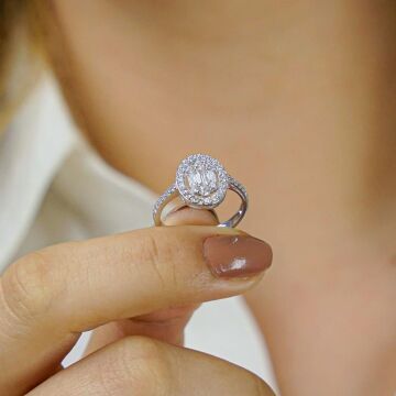 925 Ayar Gümüş Baget Zirkon Taşlı Bayan Yüzük