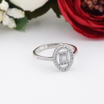 925 Ayar Gümüş Baget Zirkon Taşlı Bayan Yüzük