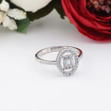 925 Ayar Gümüş Baget Zirkon Taşlı Bayan Yüzük