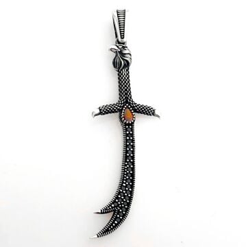 925 Ayar Gümüş Kırmızı Taşlı Kartal Başlı Zülfikar Kolye Ucu