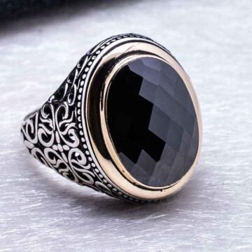 925 Ayar gümüş Siyah Zirkon Taşlı Erkek Yüzük