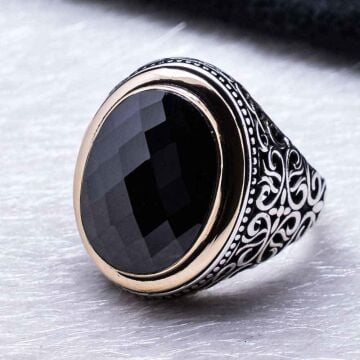 925 Ayar gümüş Siyah Zirkon Taşlı Erkek Yüzük