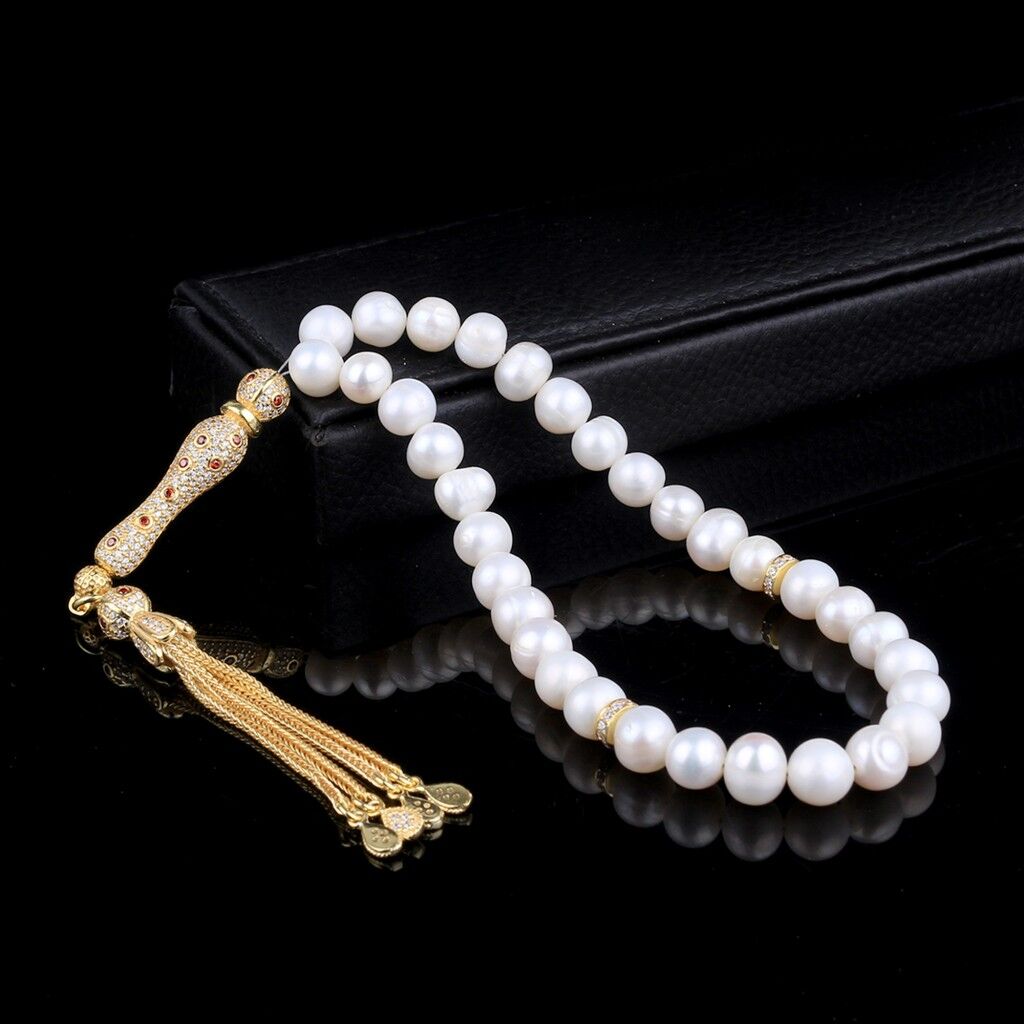 ALTIN KAPLAMA ZİRKON TAŞLI GÜMÜŞ SET İNCİ TAŞLI TESBİH