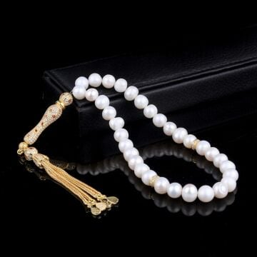 ALTIN KAPLAMA ZİRKON TAŞLI GÜMÜŞ SET İNCİ TAŞLI TESBİH