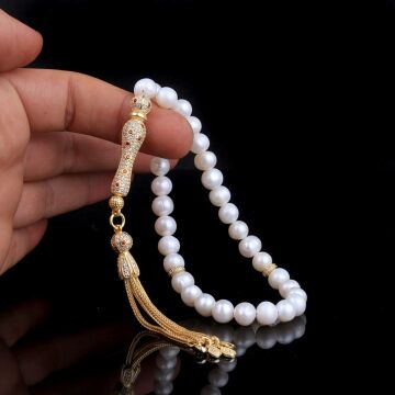 ALTIN KAPLAMA ZİRKON TAŞLI GÜMÜŞ SET İNCİ TAŞLI TESBİH