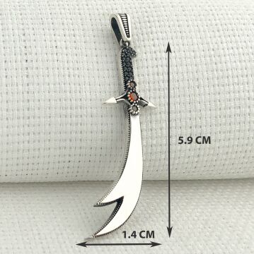 925 Ayar Kırmızı Taşlı Zülfikar Gümüş Kolye Ucu