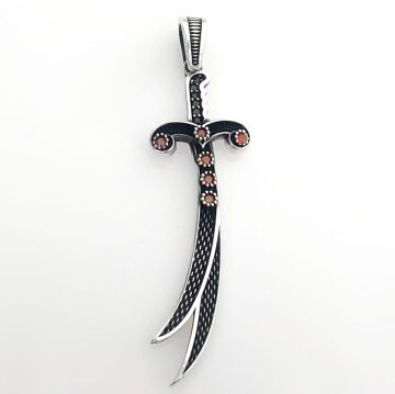 925 Ayar Kırmızı Taşlı Zülfikar Gümüş Kolye Ucu