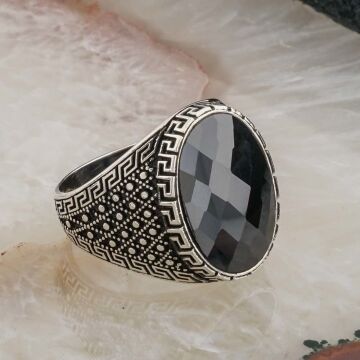 925 Ayar Gümüş Siyah Zirkon Taşlı  Erkek Yüzük Model 2