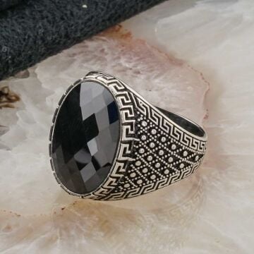925 Ayar Gümüş Siyah Zirkon Taşlı  Erkek Yüzük Model 2