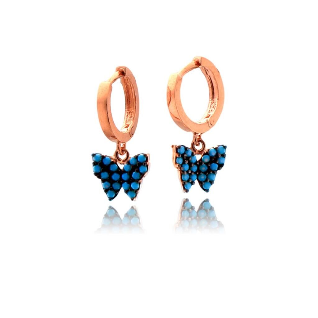 Turkuaz Nano Taşlı Kelebek Gümüş Küpe