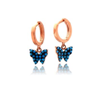 Turkuaz Nano Taşlı Kelebek Gümüş Küpe